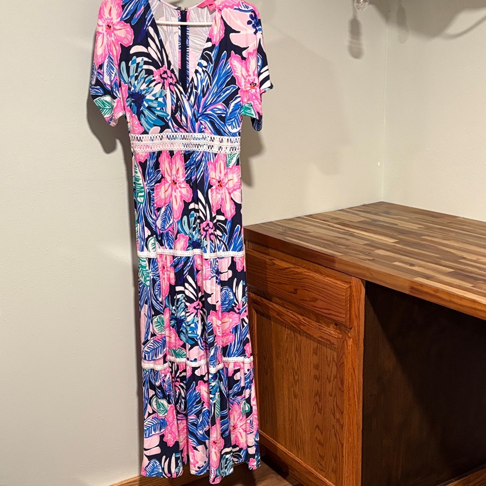 Lilly Pulitzer Pink and Blue Floral Maxi Dress